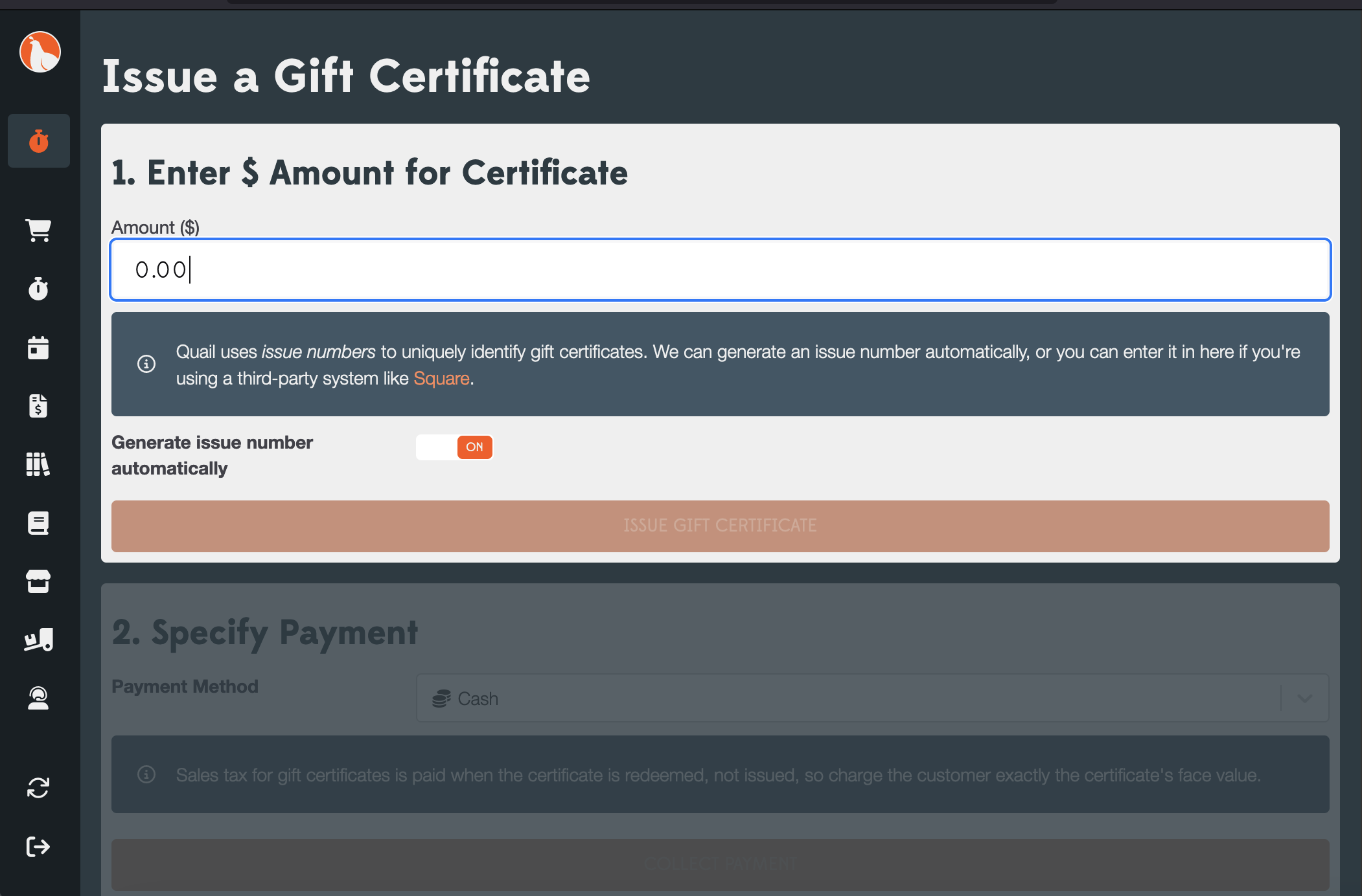 Issue a Gift Certificate